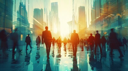 Business and Rush Hour concept. Crowd people walking on street at big city. motion blur