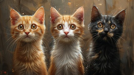 Trio of curious kittens peering through window