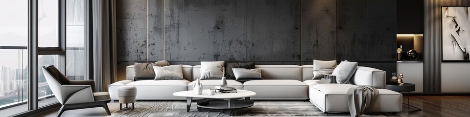 chic minimalist living room with a monochrome theme