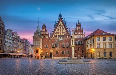 Wroclaw, Poland. View of historic gothic Town Hall at dusk (HDR-image)