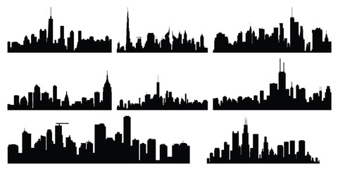 Set of Building Silhouette, metropolis modern cityscape Silhouette
