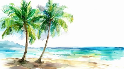 Watercolor painting of palm trees isolated on white background