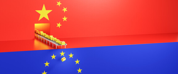 Trade between China and the European Union concept: China dumps lots of cheap products into the EU....