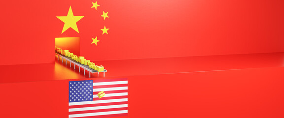 Trade between China and United States of America concept: China dumps lots of cheap products into...