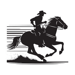Dynamic cowboy riding on horse silhouette for artistic projects - cowboy on horse illustration

