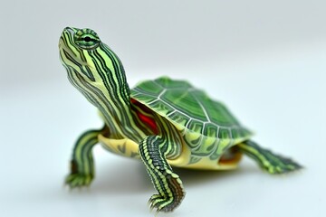 Fototapeta premium Vibrant green turtle figurine showcasing intricate patterns and textures