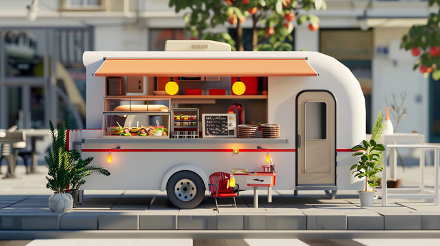 3D render of a cute food truck