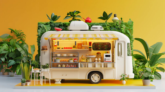 3D render of a cute food truck
