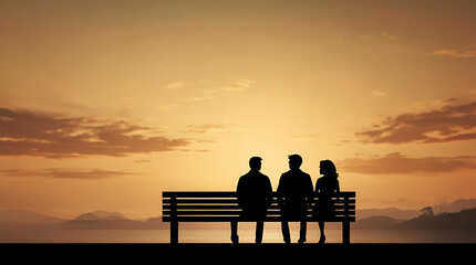 Obraz premium A cinematic silhouette of a couple looking in opposite direction who are separated and divorced, marriage clash with copy space background 