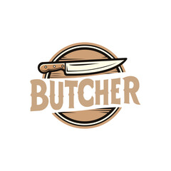 Butcher shop logo vector badge illustration