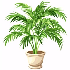 Fototapeta premium PNG illustration of a lush parlor palm with feathery green fronds in a decorative pot on a white background