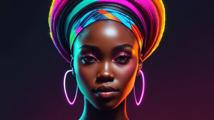 Illustration of African-American woman in neon colours
