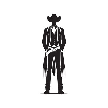 recommend clip art: Artistic cowboy outfit silhouette emphasizing traditional cowboy gear for all your design needs - minimalist cowboy outfit vector
                    