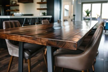Sleek wooden table with comfortable chairs in a contemporary office meeting room setting