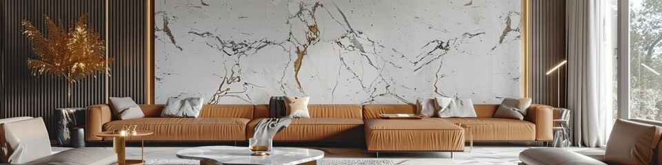 luxurious living room with minimalist design and a focus on high-end materials