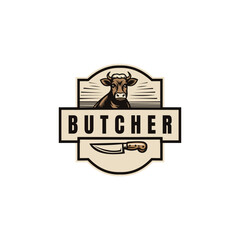 Butcher shop logo vector badge illustration