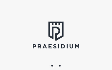 letter p with castle logo design vector silhouette illustration