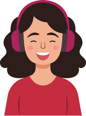 A young woman wearing headphones is smiling and enjoying his music