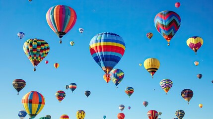 Naklejka premium A sky filled with colorful hot air balloons during the Albuquerque International Balloon Fiesta