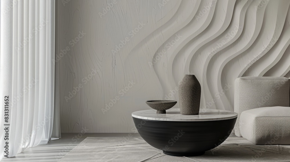 Poster soft gray wave wallpaper featuring undulating lines and a minimalist design, ideal for a sleek and e