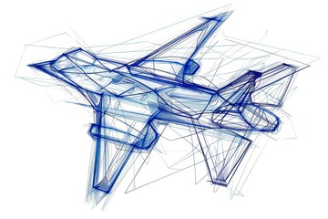 Hand Sketch of Blue Jet Plane on White Background. Generative AI