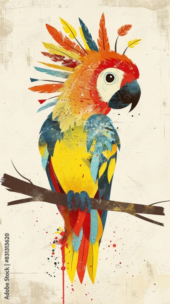 Aufkleber artistic rendering of a vibrant parrot with abstract elements on a textured background
