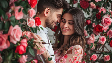 young indian couple with rose flowers