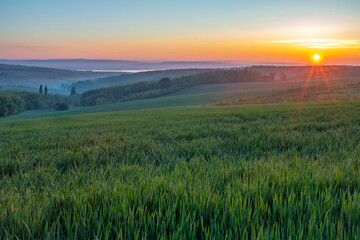 Color spring morning sunrise near Klentnice village in south Moravia