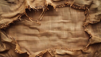 a ripped brown burlap fabric. Brown texture background. Old vintage burlap texture banner background. 