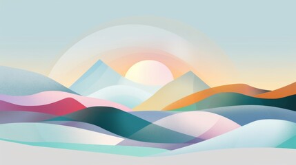 Abstract colorful landscape with sun and mountains