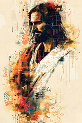 Jesus Christ savior of the world son of God, religious graphic illustration christian spirituality and faith theme
