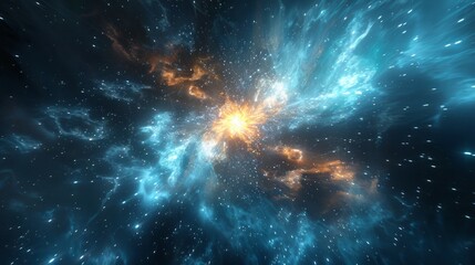 A bright blue and orange starburst in space. illustration background