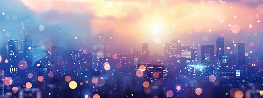 Poster blurred cityscape background with bokeh effect