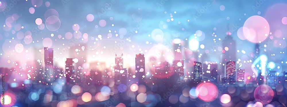 Poster blurred cityscape background with bokeh effect
