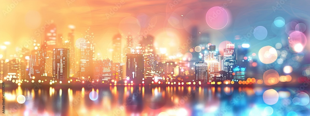 Poster blurred cityscape background with bokeh effect
