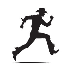 Cowboy running silhouette in action - cowboy running illustration
