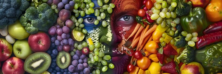 Colorful Rainbow of Fruits and Vegetables Arranged