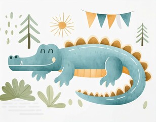 Illustration d'alligator, dessin, enfance