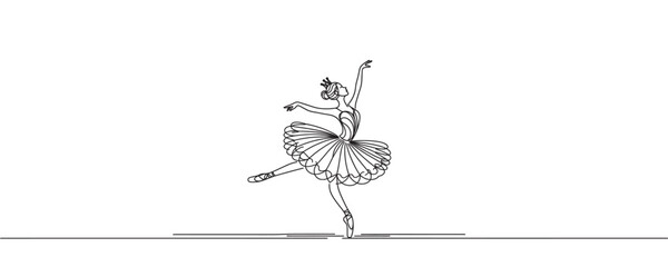 Ballet dancer in continuous line drawing style. Vector illustration