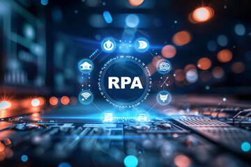 Robotic Process Automation concept. Innovation technology and futuristic background