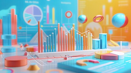 Business report. 3d Graphs and charts. Business reports concept