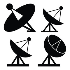 Set of satellite dish icon black vector on white background