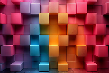 3D rendering Abstract background of multi-colored cubes