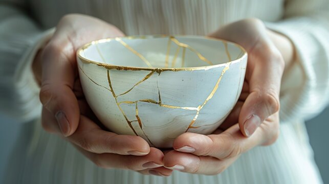 Kintsugi Bowl Held In Hands