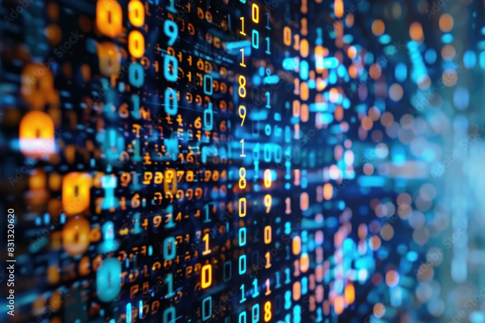 Poster abstract concept of binary code flowing across digital space