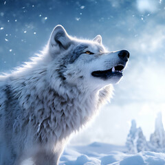calm white wolf in winter