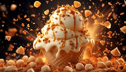 Delicious caramel ice cream explosion