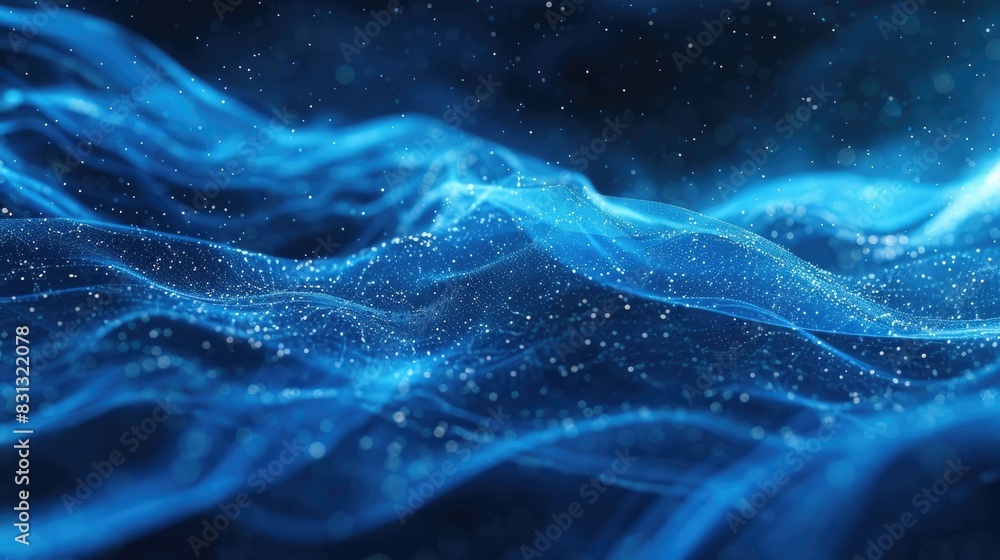 Poster hi-tech blue particle curve background with a futuristic design, ideal for innovative and abstract v