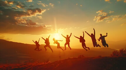 people jumping on the sunset