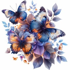Whimsical Square Frame with Blue and Purple Butterflies in Circular Style on Paper - UHD Image